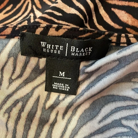 White House black market womens blouse medium top shirt tan black zebra ruffle - Picture 4 of 6